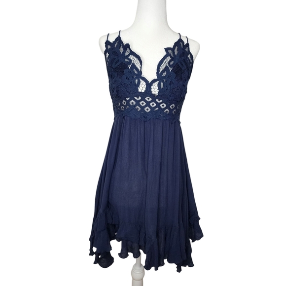 Free People One Adella Slip Navy Blue Dress Size Medium - Picture 4 of 9